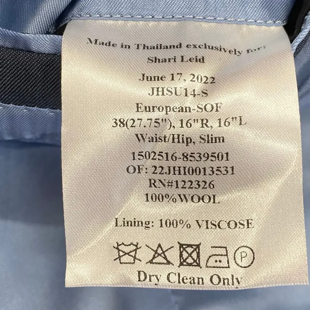 J Hilburn Wool 2 Button Blazer Mens 38 Slim‎ Fit Blue Viscose Preppy Old Money